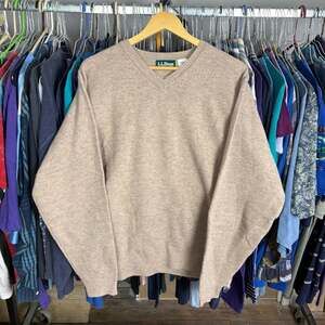 Vintage L.L.Bean Factory Store Men's XL Wool Cashmere Blend V-Neck Sweater Tan